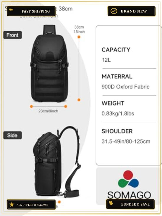 Waterproof Crossbody Sling Backpack Tactical Chest Bag Daypack Travel Hiking